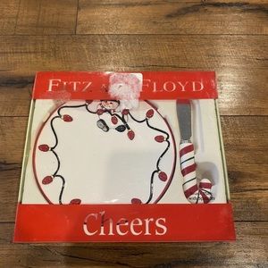 Fitz and Floyd Christmas Cheers Snack Plate Spreader Set Snowman Xmas Lights New